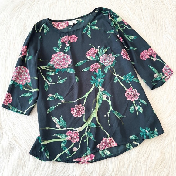 Anthro HD Green Floral Blouse - Picture 1 of 4